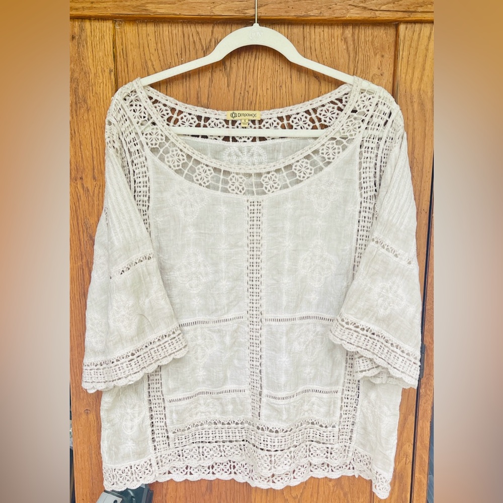 Democracy Cream 3/4 Sleeve Embellished Blouse